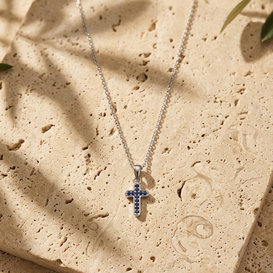 The Sapphire Halo Cross Necklace